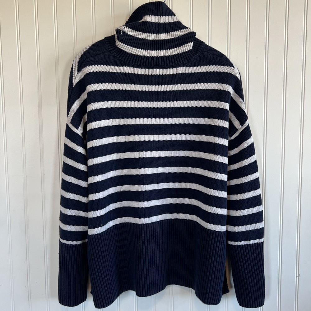 Classic Old Money Sailor Gap Sweater Stripes Navy Blue Large Oversized Boxy - Picture 4 of 8